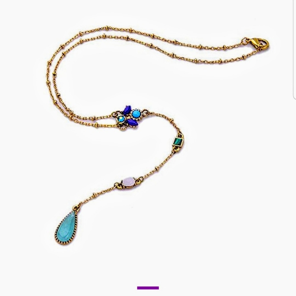 NWOT Teal Crystal & Goldtone Necklace